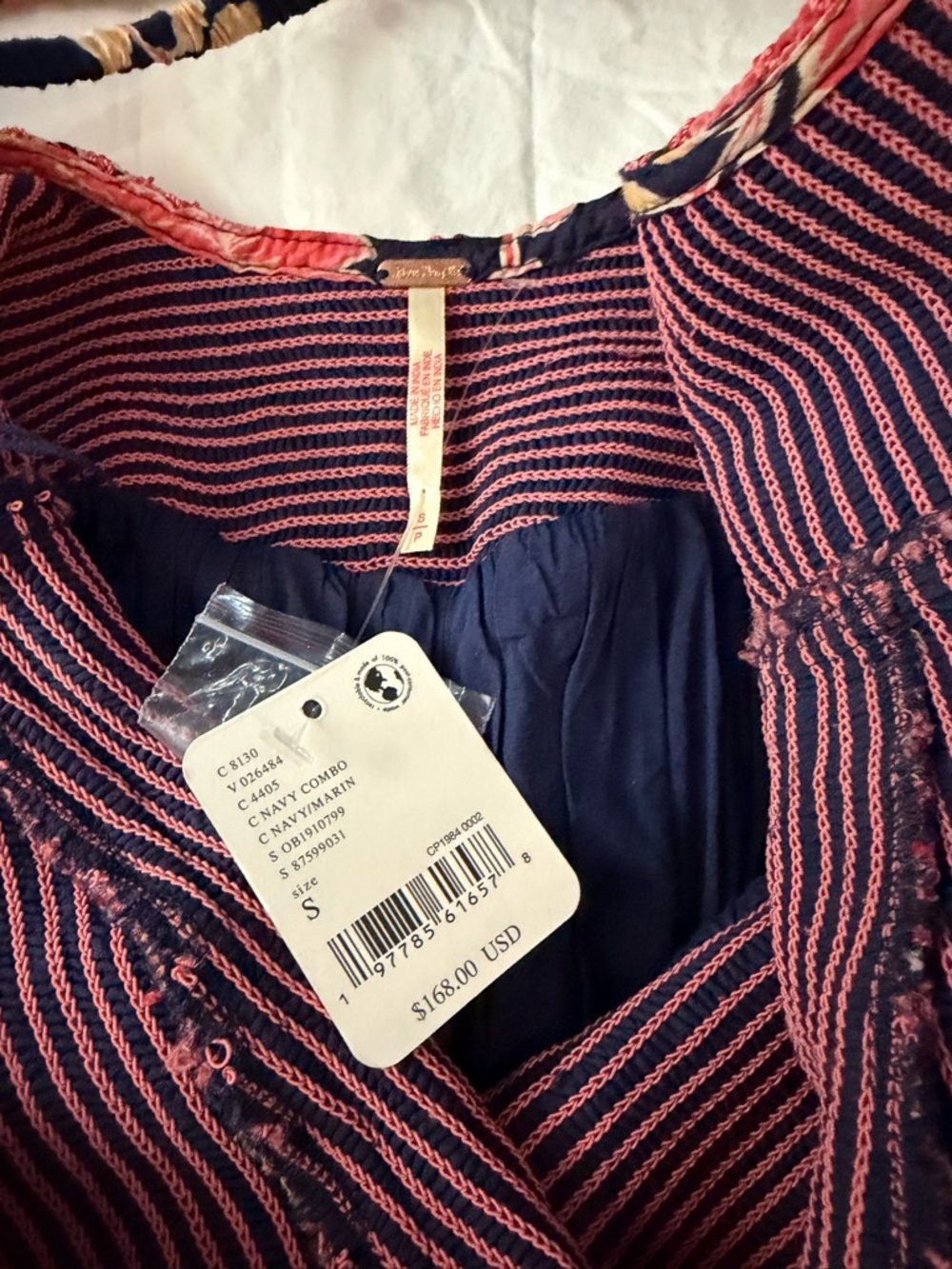 NWT FREE PEOPLE A‎ New Way Maxi Dress Navy Combo Pink S - Picture 8 of 15